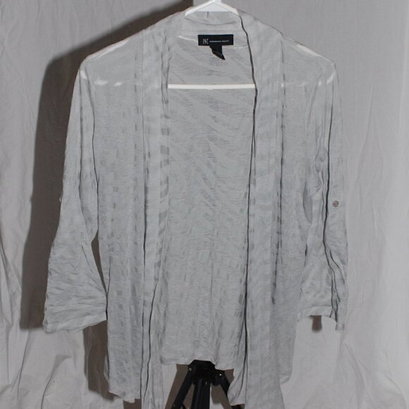 INC Womens Large Sheer Zebra Print Gray Cardigan Adjustable Tab Sleeve EUC - Picture 1 of 7